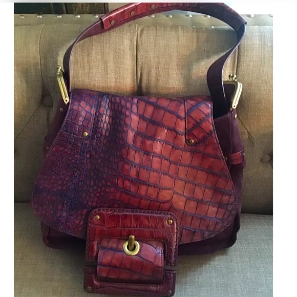 Cole Haan Handbags - Cole Haan G Series Eggplant Suede and Brown Croc leather purse gorgeous